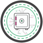 Het logo van Impress Digital Vault. Een embleem met een kluis erop.