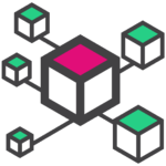 Een icoon van allemaal doosjes die aan elkaar gekoppeld zijn, zodat er informatie heen en weer kan stromen.