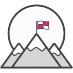 Een illustratie van 3 bergen met op de hoogste piek een vlag. Dit symboliseert de uitdaging van de verzekeraar.